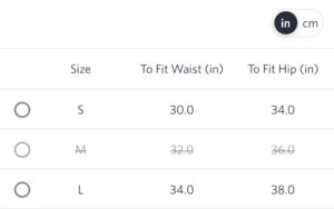 Size chart 